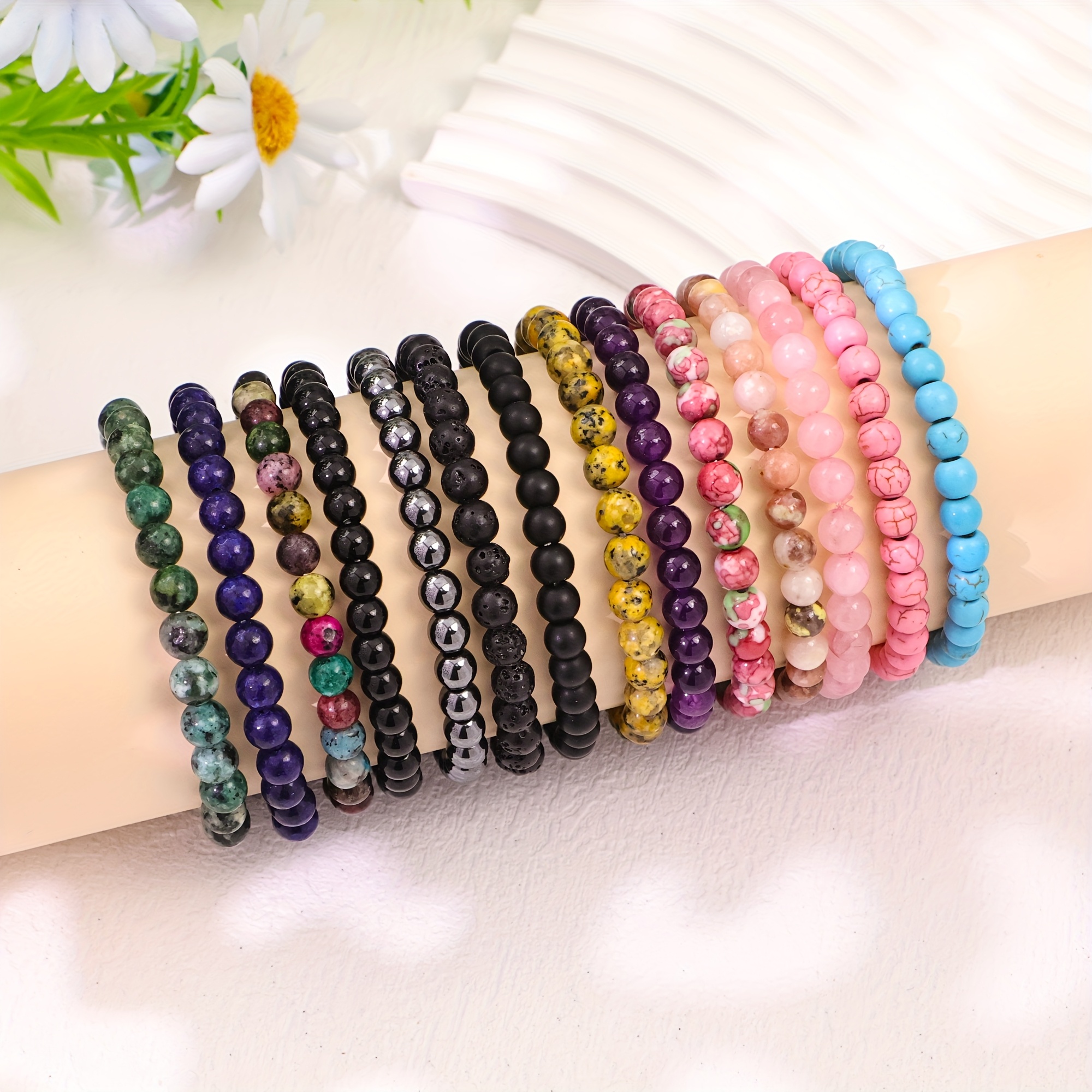 14pcs Natural Stone Bracelets Set for Summer Layering